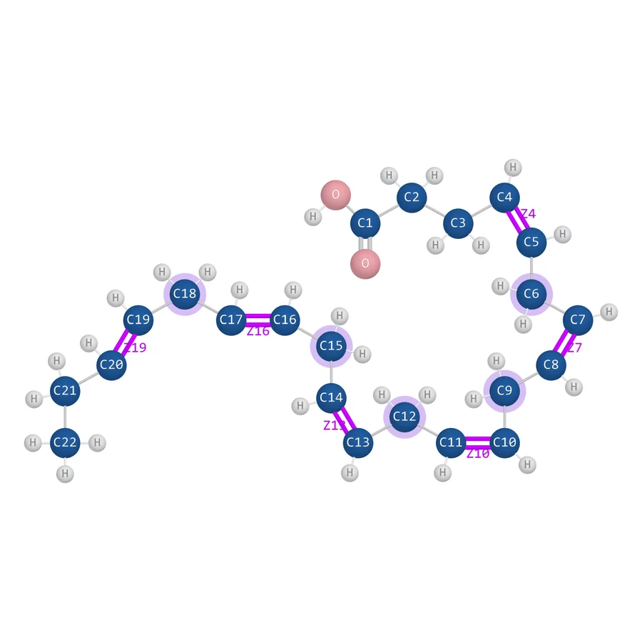 DHA in 2D with numbered carbons and Z double bonds